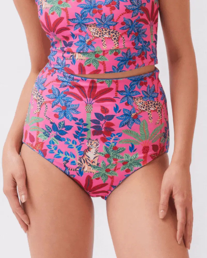 Big Cat Family / Three Blooms Reversible Ultra High-Waist Bottom | Lime Ricki