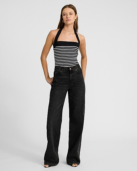 Striped Halter Sleeveless Bodysuit | Express