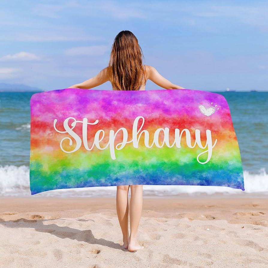 Artsadd Personalized Name Beach Towel, Custom Rainbow Tie Dye Beach Towels with Name for Kids Men... | Amazon (US)