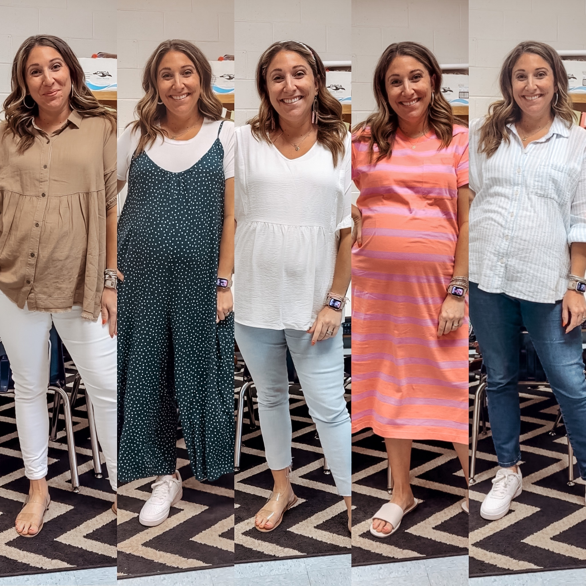 Teacher ootd of the week
Top L (maternity) / jeans 14 (with belly band) / jumpsuit XL / bodysuit L / Top XL / jeans L / dress XL / top L / jeans 14 (with belly band) / slides tts / white Nikes half size down 

#LTKstyletip #LTKbump #LTKworkwear