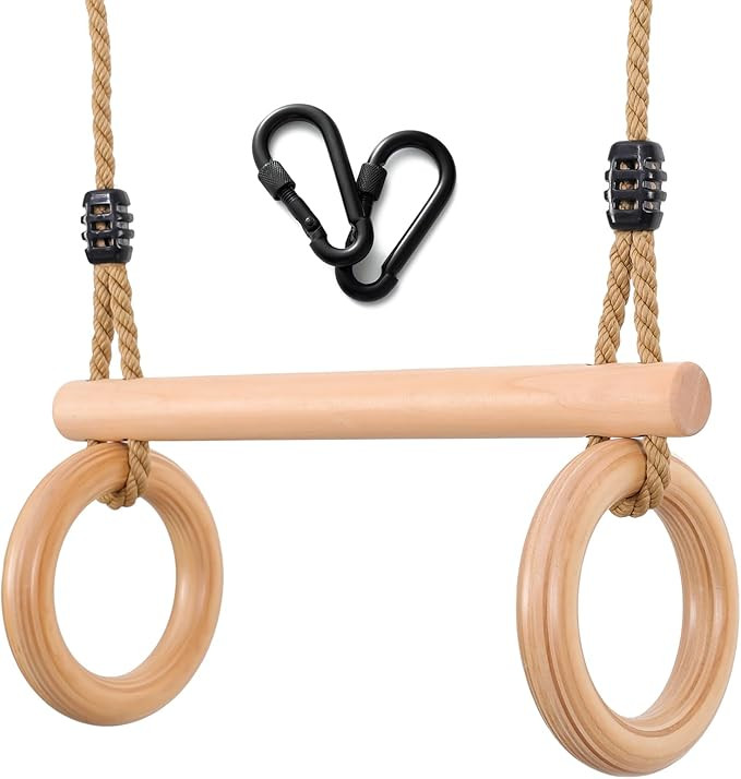 YAERSI Children's Trapeze Swing Bar with Wooden Gym Rings,Trapeze Bar for Swing Set | Amazon (US)