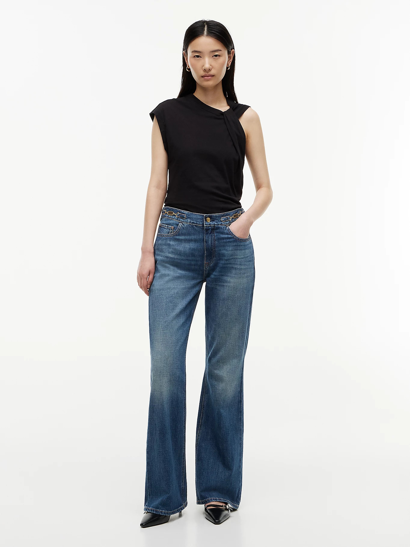 Flag Horsebit Mid Rise Flared Jeans | Blue | Tommy Hilfiger | Tommy Hilfiger UK