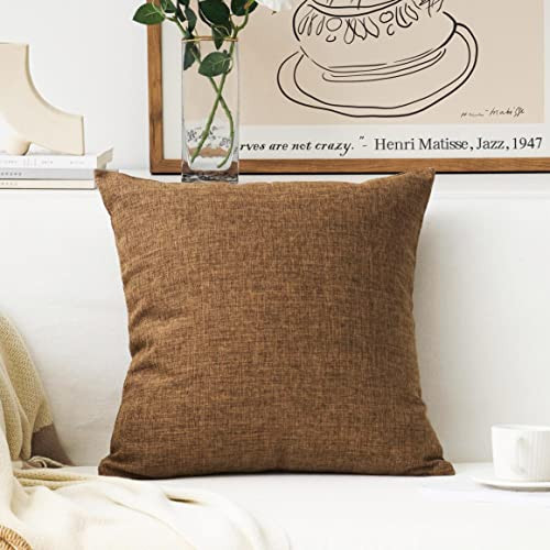 Home Brilliant Brown Pillow Covers Decoration Solid Linen Throw Cushion Cover for Living Room, 24x24 inch, 60cm | Amazon (US)