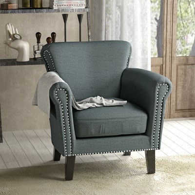 Christopher Knight Home Brice Vintage Studded Club Chair Steel Blue: Upholstered Polyester, Hardwood Frame | Target