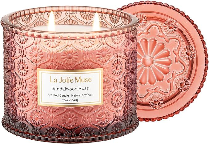 LA JOLIE MUSE Scented Candle, Sandalwood Rose Candle, Large 2-Wick Soy Candle for Aromatherapy, C... | Amazon (US)