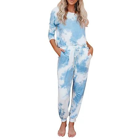 Selfieee Women's Two Piece Set Tracksuit Outfit Loungewear Drawstring Sweatpants Set 30007 Blue X-La | Walmart (US)