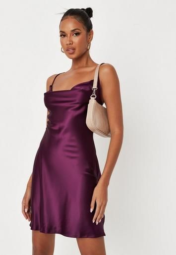 Missguided - Purple Cowl Neck Cami Satin Mini Dress | Missguided (US & CA)