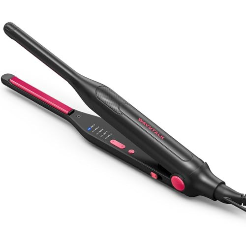 Wavytalk Small Flat Iron for Short Hair/Pixie Cut/Bangs/Edges, 3/10" Pencil Flat Iron, Mini Hair Straightener with Anti-Pinch Design, Dual Voltage, Hot Pink | Amazon (US)