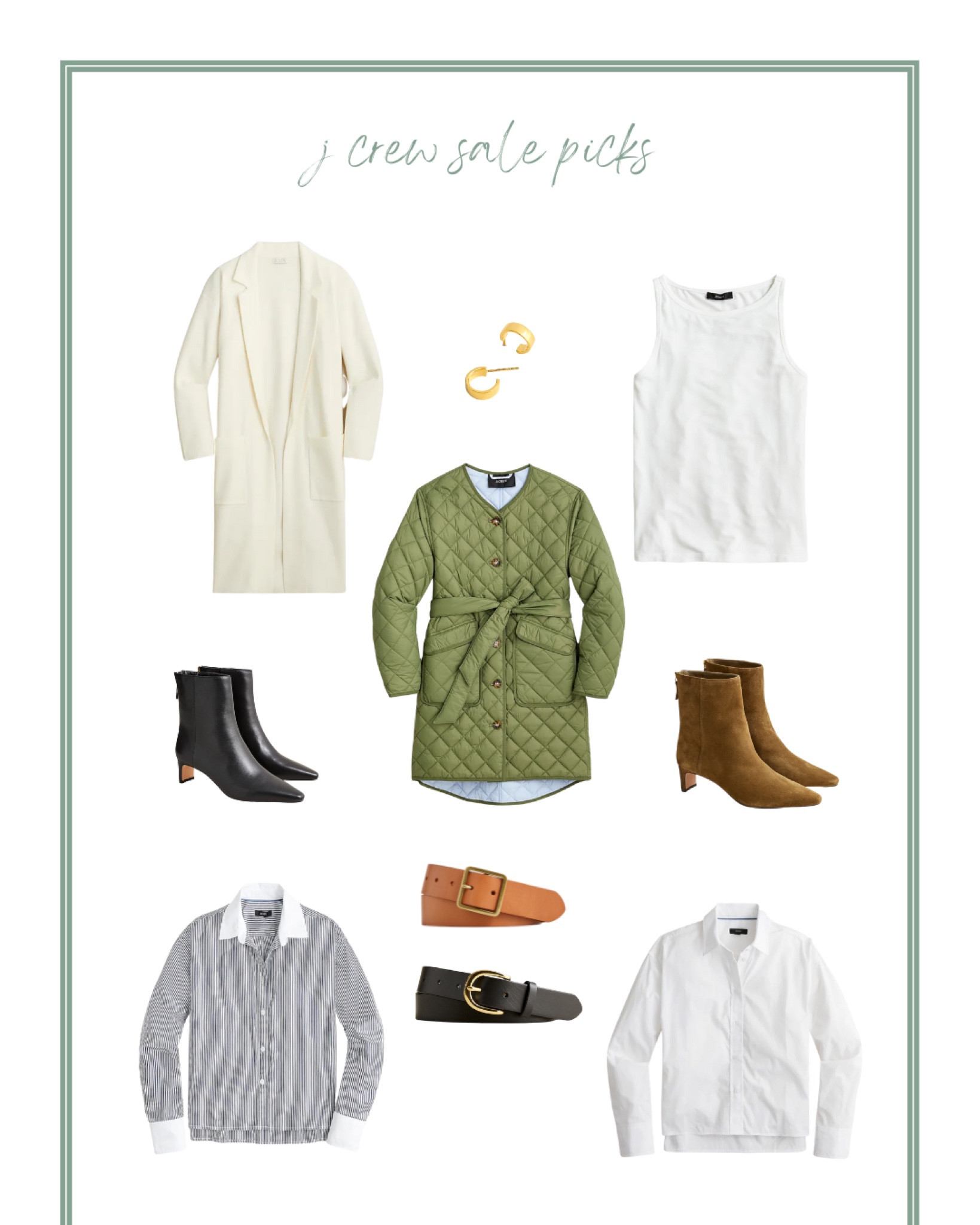My J Crew sale picks! If you sign up for a J Crew passport you can get free shipping AND an additional 15% off! Perfect time to buy those fall items you’ve been eyeing 💛  #Jcrew #fall #coat #booties #sale #leatherbelt

#LTKsalealert #LTKSeasonal #LTKstyletip