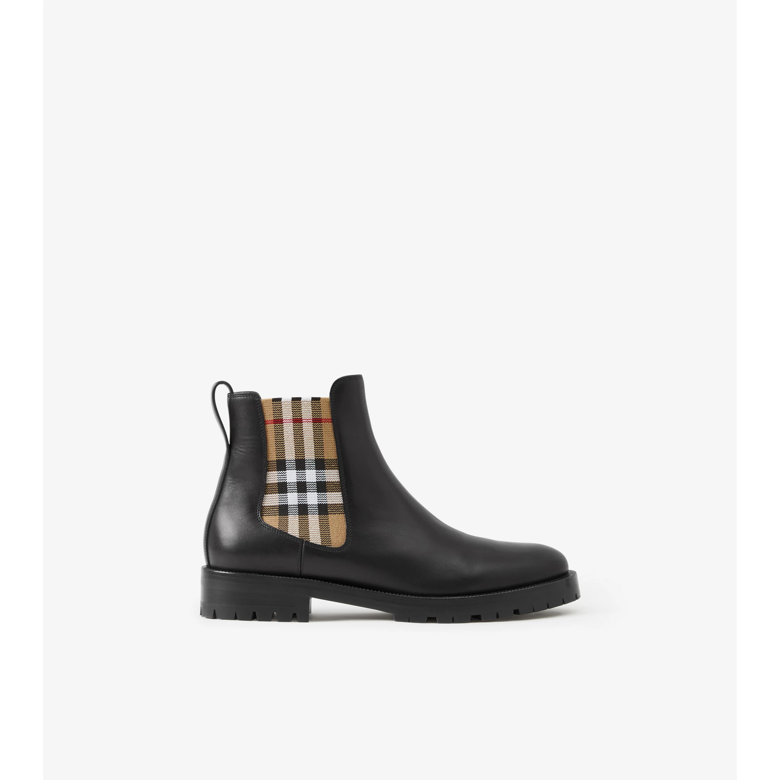 Vintage Check Detail Leather Chelsea Boots | Burberry (US)