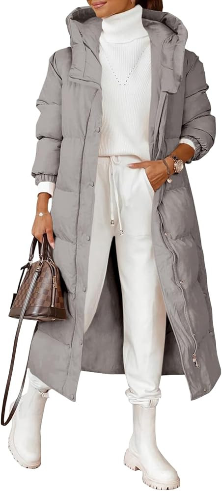 Grlasen Women Long Quilted Coat Winter Hooded Long Sleeve Button Down Puffer Padded Jacket | Amazon (US)