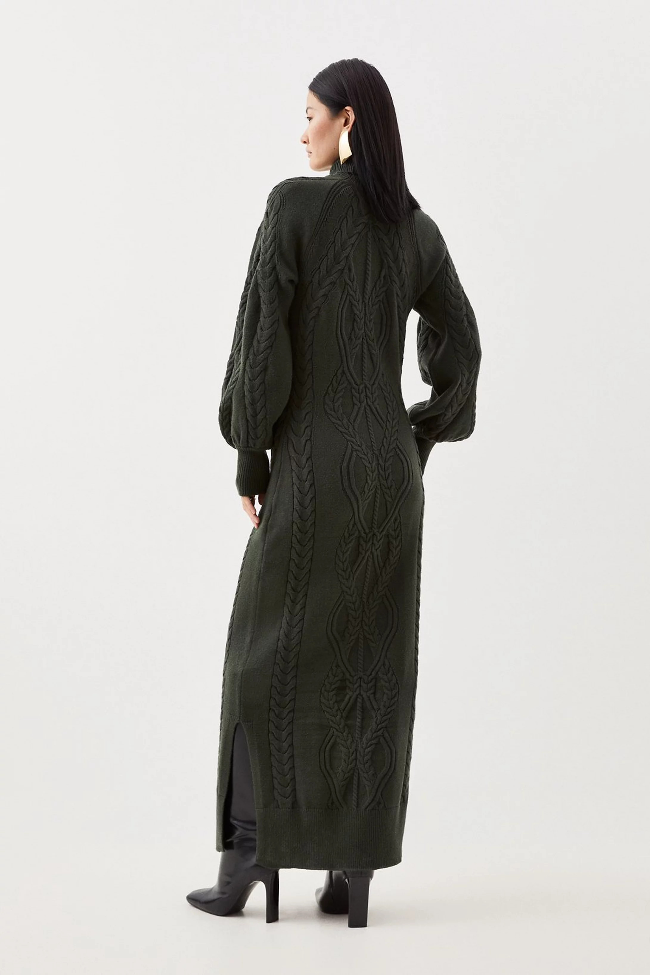 Viscose Blend Cable Knit Cut Out Funnel Neck Maxi Dress | Karen Millen UK + IE + DE + NL