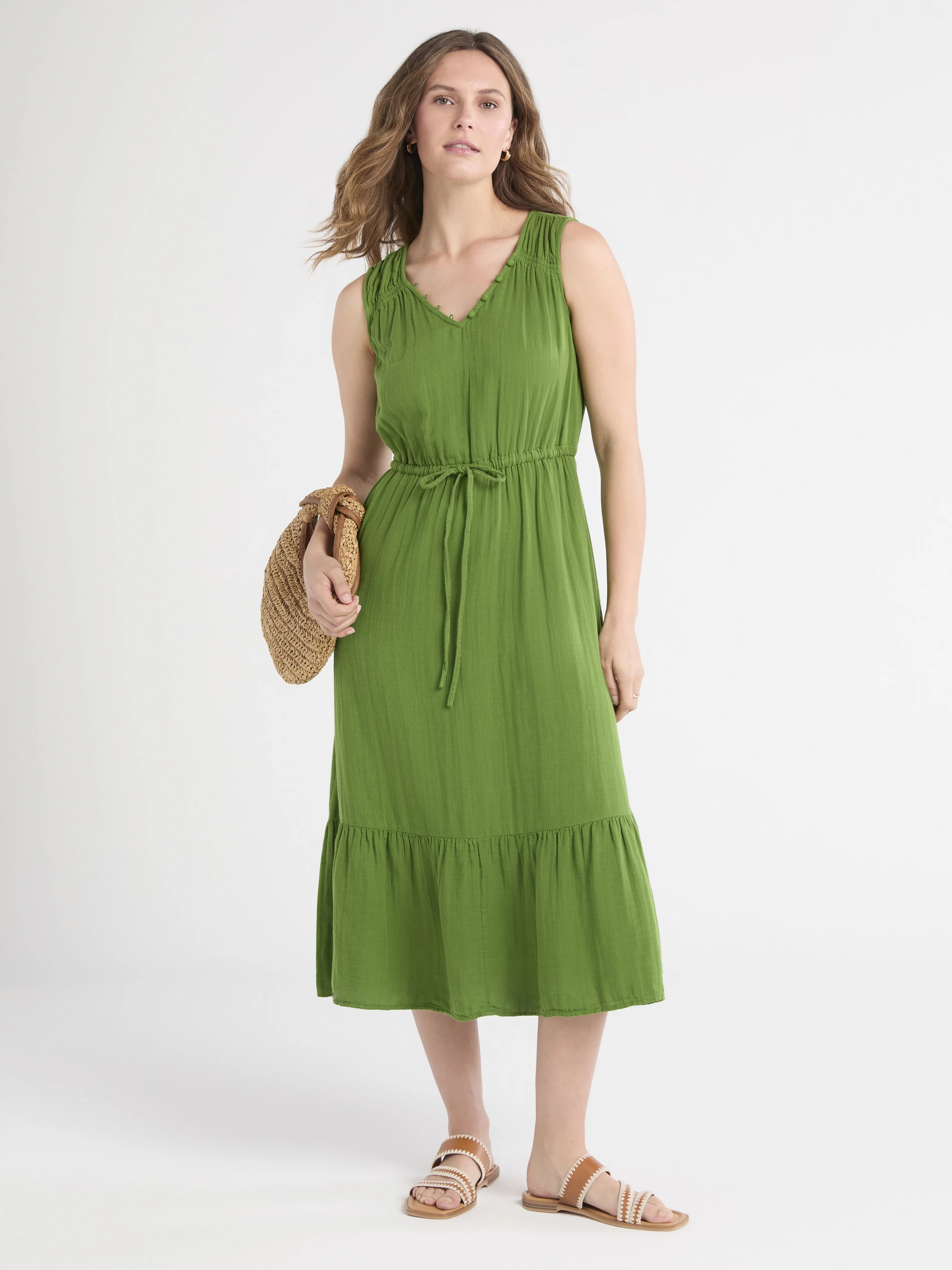 Time and Tru Women's Double Cloth Sleeveless Midi Dress, Sizes XS-XXXL | Walmart (US)