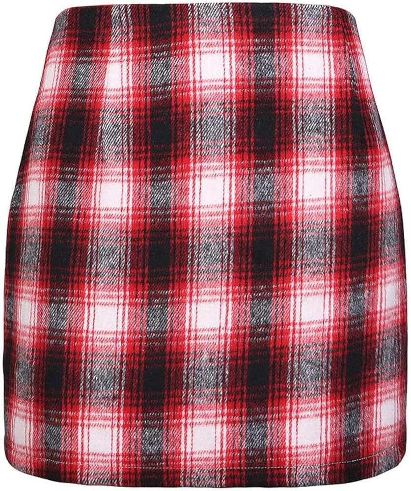Islis Women's Wool Plaid Mini Skirts 2024 Fall Winter High Waist Zipper Bodycon Pencil Short Skir... | Amazon (US)