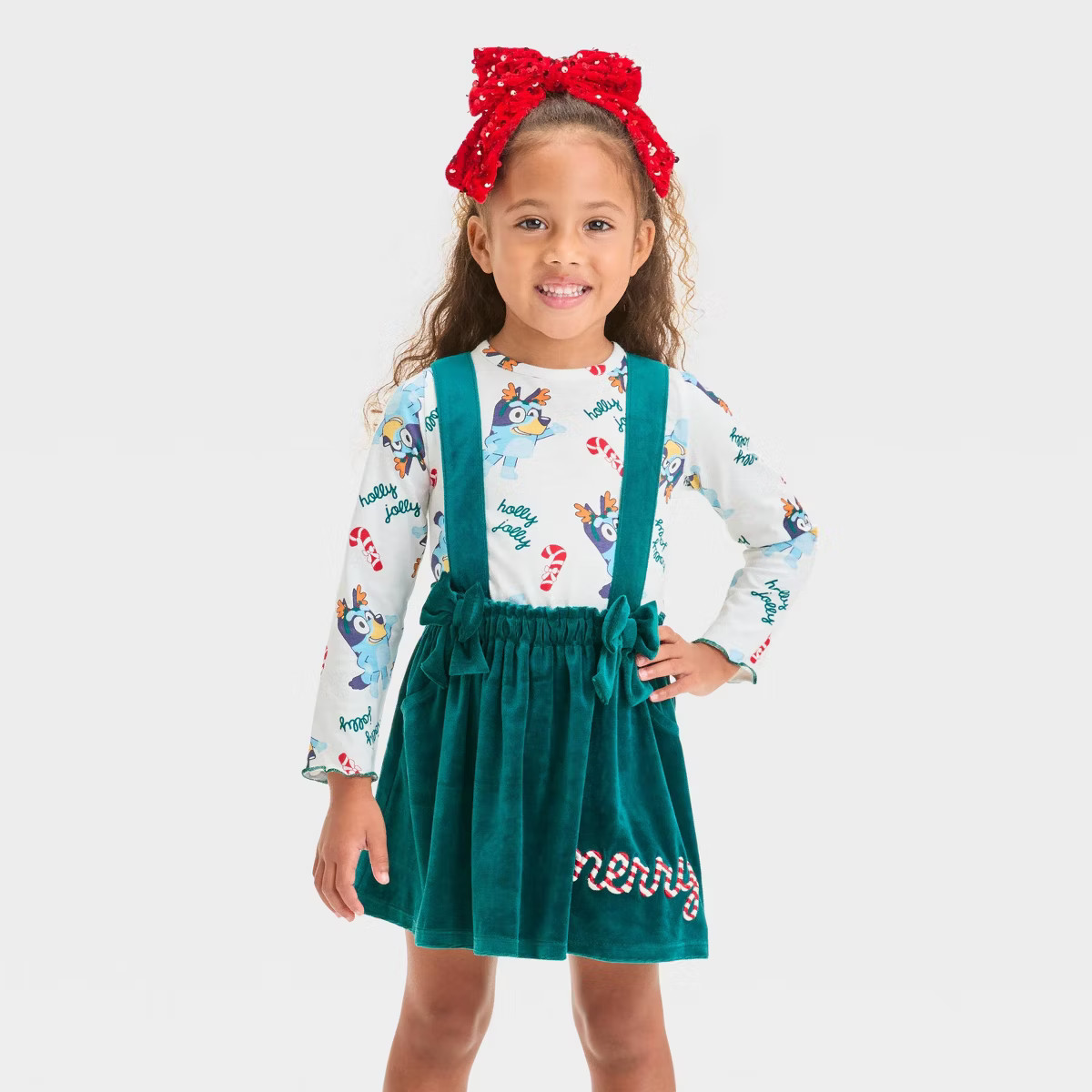 Toddler Girls' Bluey Christmas 2pc Long Sleeve Top and Skirtall Set - Green 2T | Target