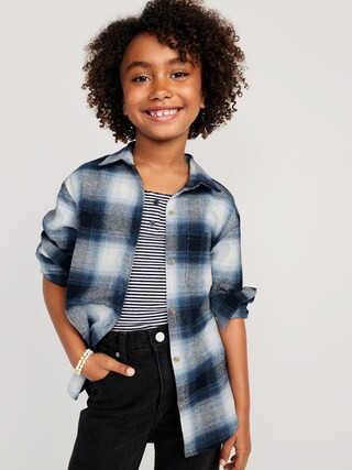 Cozy Long-Sleeve Button-Front Plaid Tunic Shirt for Girls | Old Navy (US)
