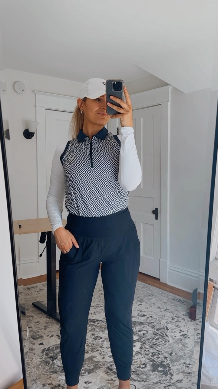 Golf girl check in ✅ this has been one of my favorite golf outfits to date! This top is from Puma Golf in collaboration with the new golf brand, Palm Tree Crew. Unfortunately, not an option to link on here, so I added a similar top from Amazon that I love! Wore a white long sleeve active top underneath from old navy, and paired with navy powersoft joggers! This outfit was so fun and flattering! 

#LTKshoecrush #LTKstyletip #LTKfitness