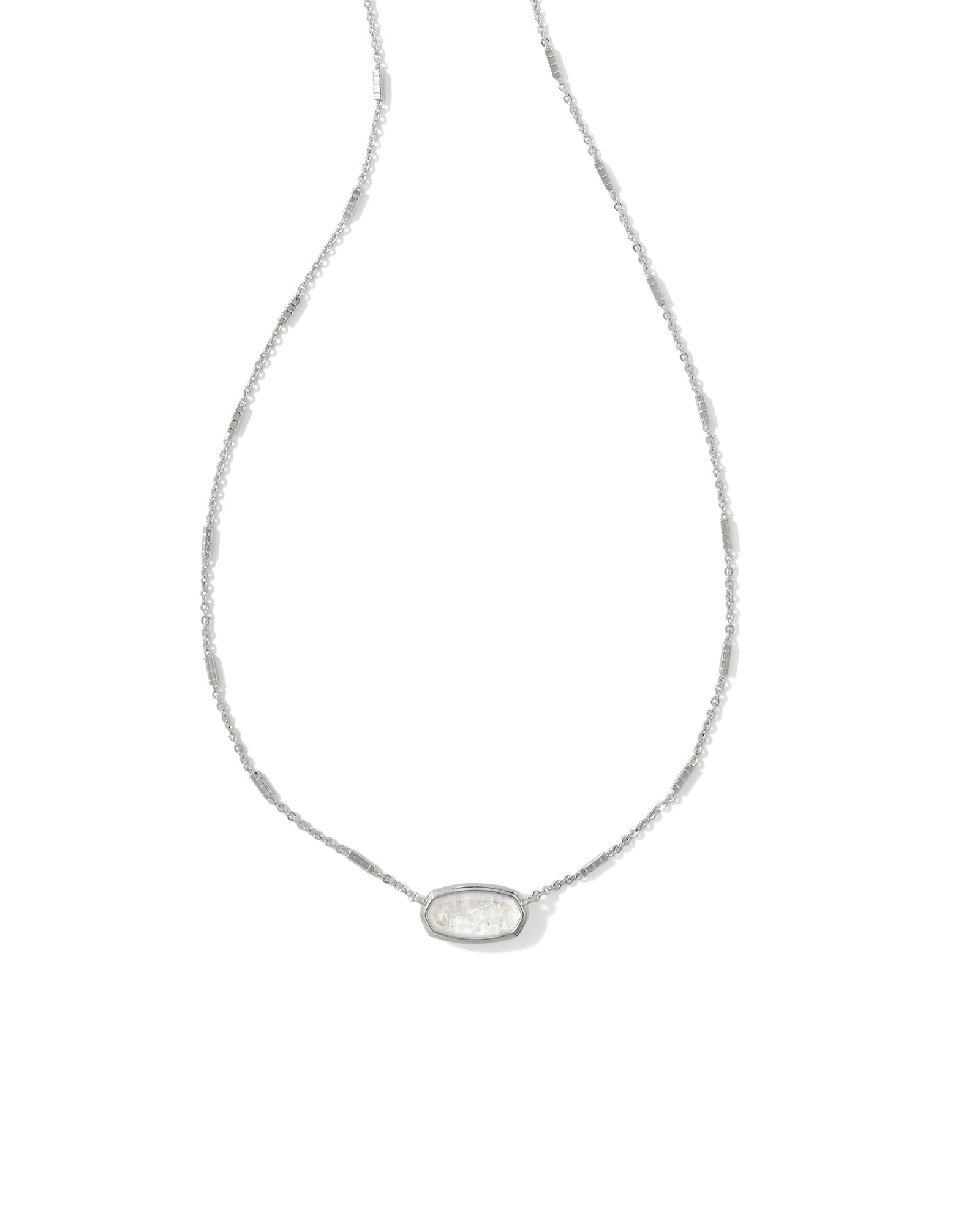 Framed Silver Elisa Pendant Necklace in White Iridescent Glitter Glass | Kendra Scott