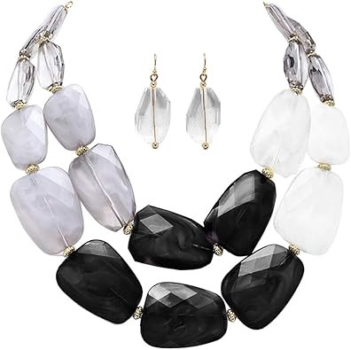 Rosemarie Collections Women's Chic Ombre Polished Resin Statement Necklace Earring Set, 16"+3" Ex... | Amazon (US)