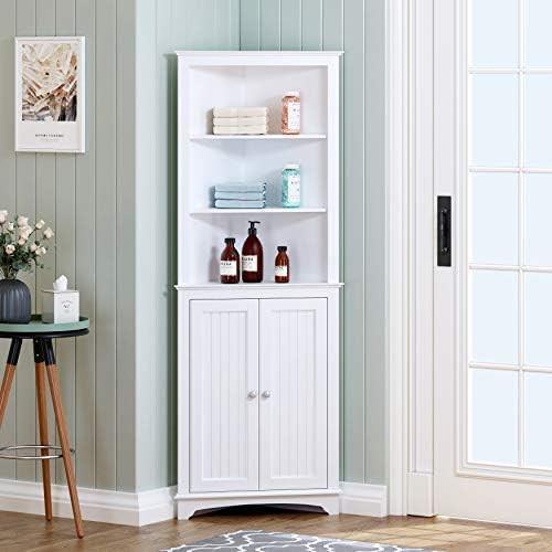 Spirich Home Tall Corner Cabinet with Two Doors and Three Tier Shelves, Free Standing Corner Stor... | Amazon (US)