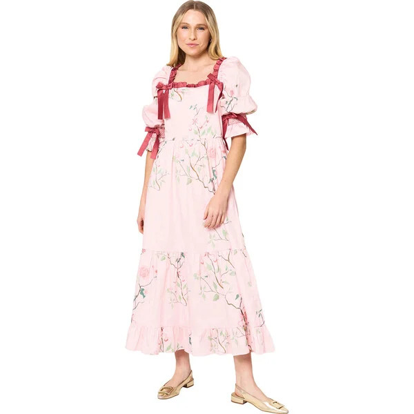 Women's Scarlette Ruffle Neck Short Puff Sleeve Dress, Whimsy Rose | Maisonette