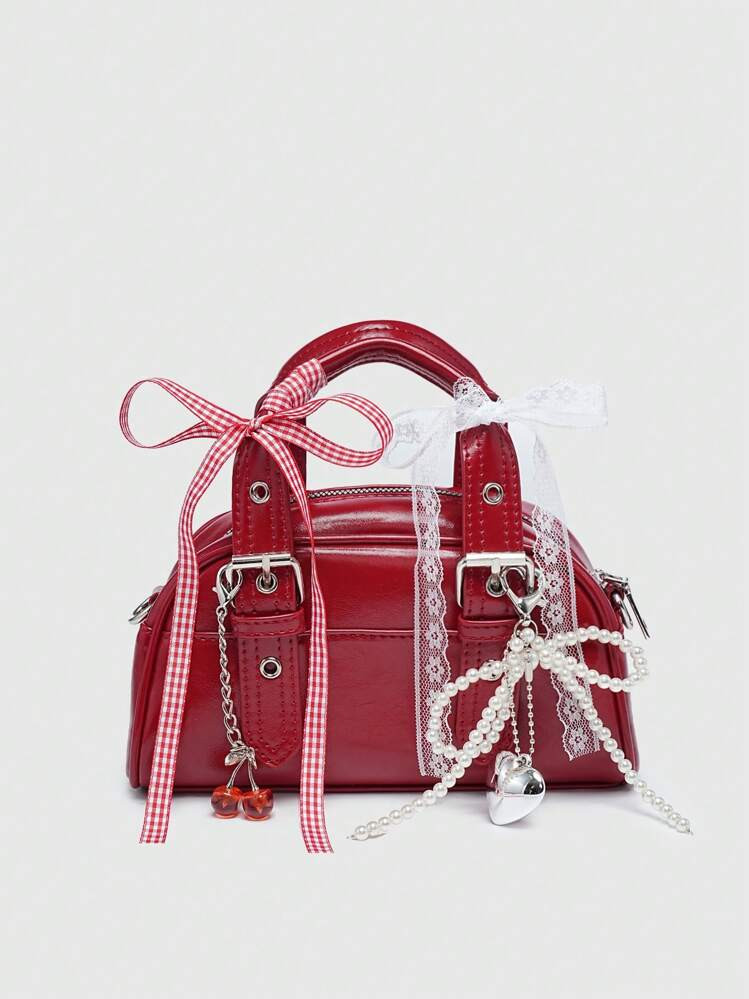 ROMWE Kawaii Women's Cute Dark Style Bow Cross Chain Decor Mini Handbag | SHEIN