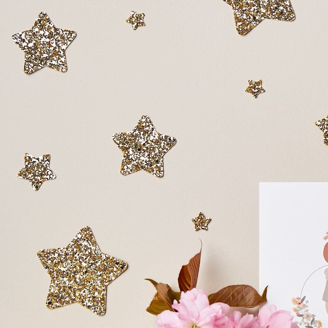 Gold Glitter Star Wall Stickers® Chunky Glitter Star Decals Nursery Decor Glitter Decals Stick a... | Etsy (US)