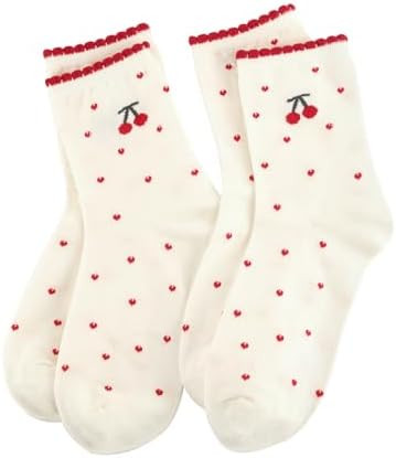 Knagsfa Women's Cute Crew Socks, Casual Athletic Cotton Bowknot Cherry Calf Novelty Socks for Wom... | Amazon (US)