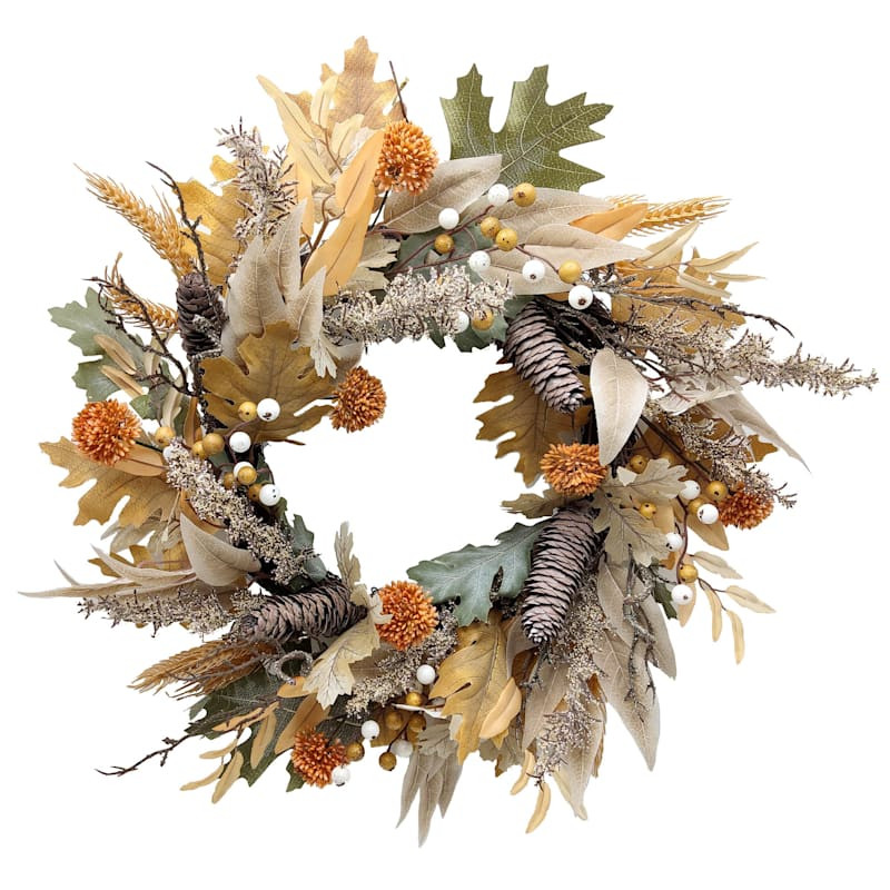 Tan Oak Leaf Wreath, 24" | At Home