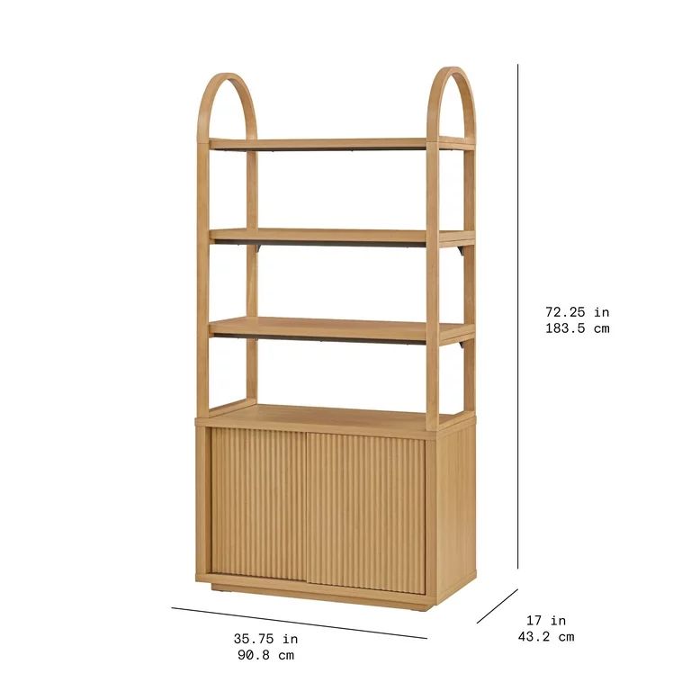 Beautiful Fluted 3-Shelf Bookcase with Storage Cabinet by Drew Barrymore, Warm Honey Finish | Walmart (US)
