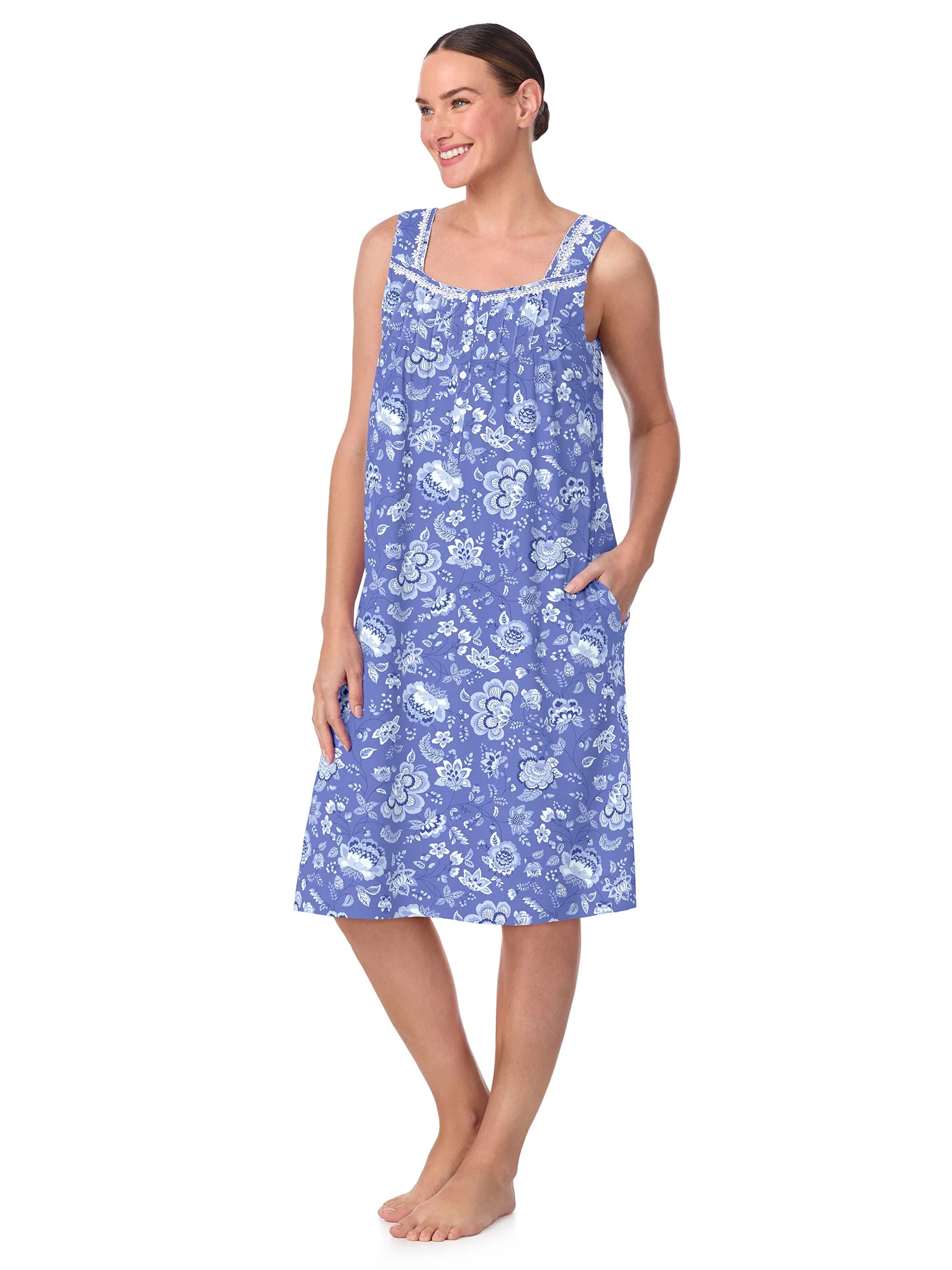 Aria Women's Sleeveless 40" Cotton Nightgown, Sizes XS-5X | Walmart (US)
