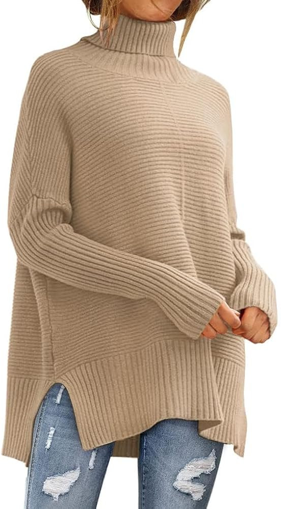 LILLUSORY Women's Oversized Turtleneck Sweaters Fall Batwing Sleeve Ribbed Tunic Sweater | Amazon (US)