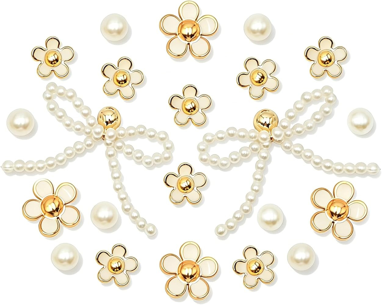 22Pcs Bling Pearl Bow Shoe Charms for Clog Sandals Women, Acrylic Flowers, Pearl Accessories, DIY... | Amazon (US)