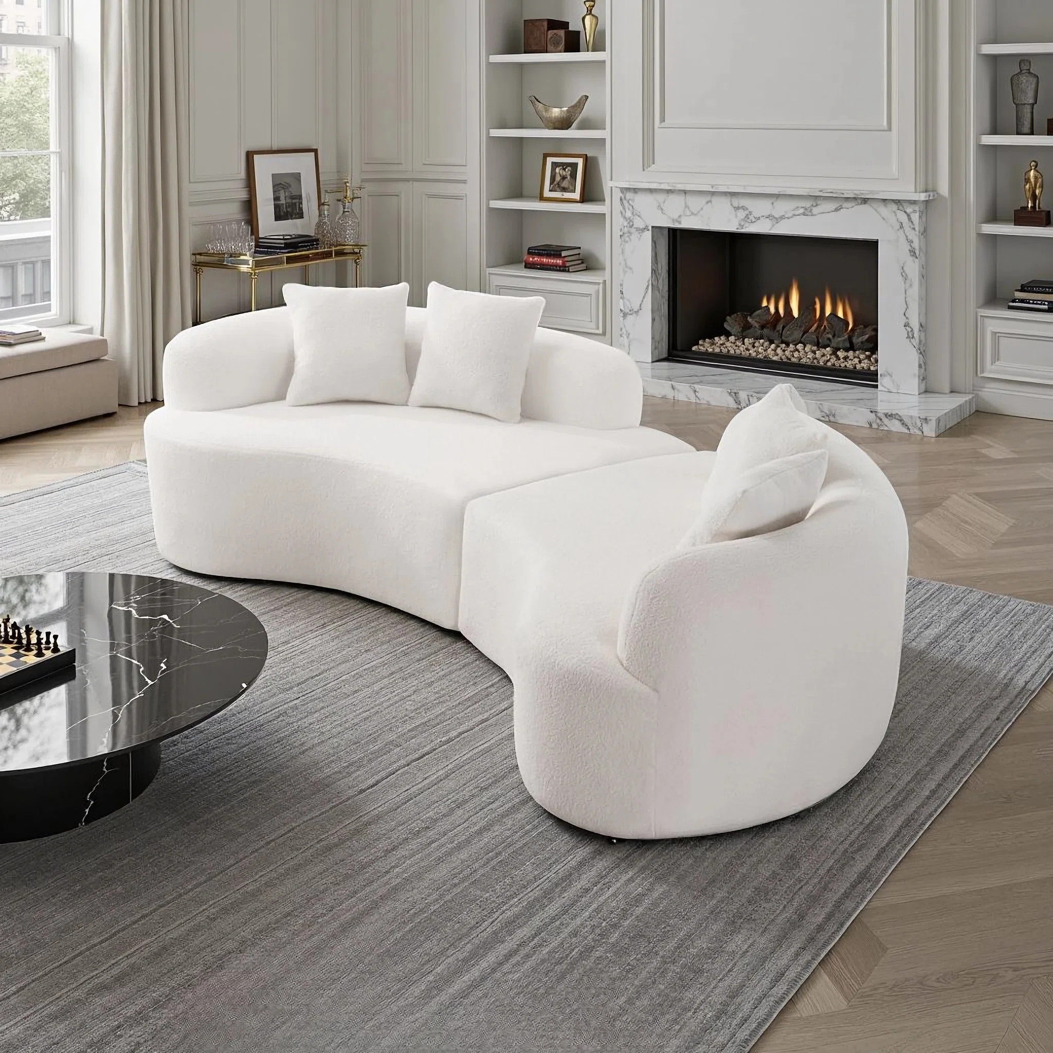 106.7" Modern Curved Sectional Sofa, No-Assembly 4-Seater Teddy Couch With 4 Pillows | Wayfair North America
