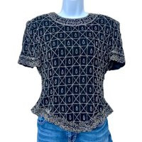 90S Vintage Beaded Crop Top Blouse, Cropped Going Out Top, Formal Papéll Boutique. M | Etsy (US)