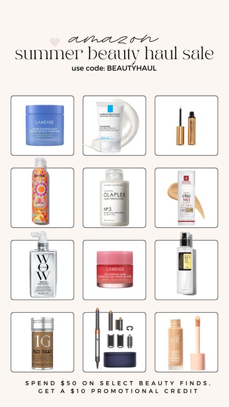 Amazon’s SUMMER BEAUTY HAUL sale is going on now! Use code BEAUTYHAUL to get a $10 promotional credit when you spend $50 on select best selling beauty finds. LOTS of great beauty buys from: ELF, Laneige, NYX, Olaplex, DryBar, Amika, Laroche Posay, Create, ELTAMd and more. 

Stock up on your beauty bag drugstore beauty staples or premium beauty splurges. Linking a few of my favorite finds! 

#LTKSaleAlert #LTKBeauty
