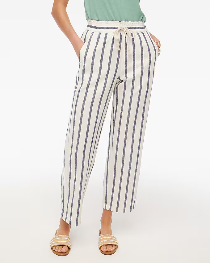 Striped linen-cotton wide-leg paper-bag pant | J.Crew Factory