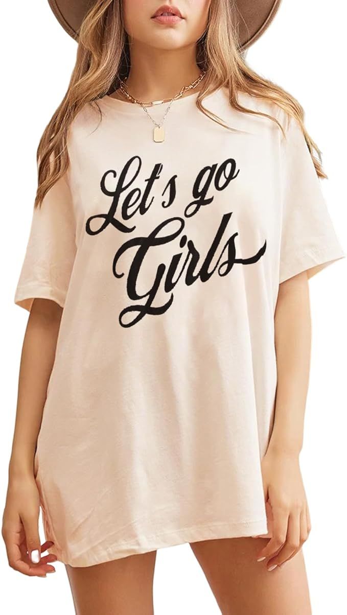 GLIGLITTR Women Cowgirls Bleached T Shirt Let's Go Girls Letter Printed Retro Tee Western Country... | Amazon (US)