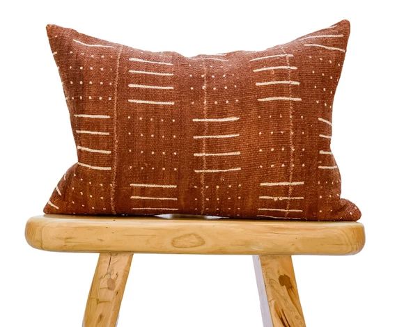 Mudcloth Pillow Cover, African Pillow, Lumbar Pillow, Brown Rust Mudcloth Cushion| Fall Decor Pil... | Etsy (US)