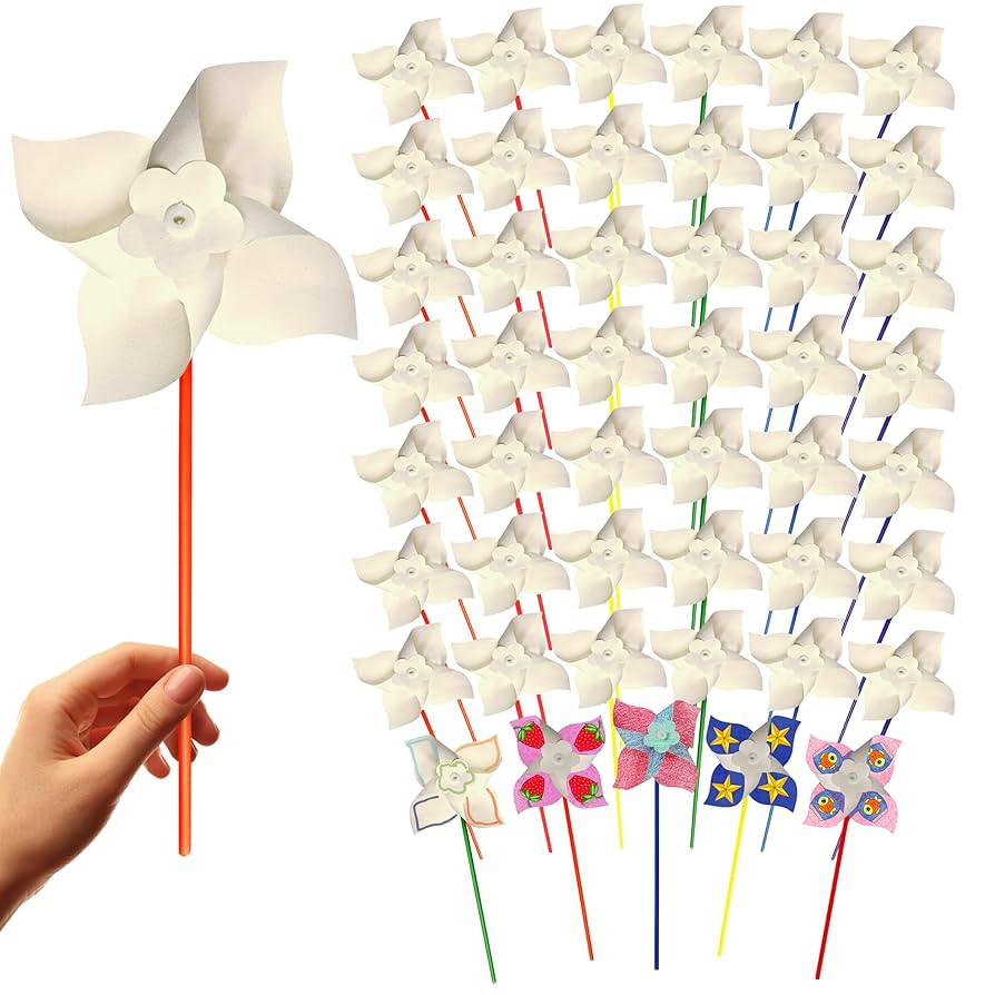4E's Novelty 24 Pack DIY Pinwheels Craft for Kids, Bulk Summer Pinwheel Craft Kit, Color Your Own... | Amazon (US)