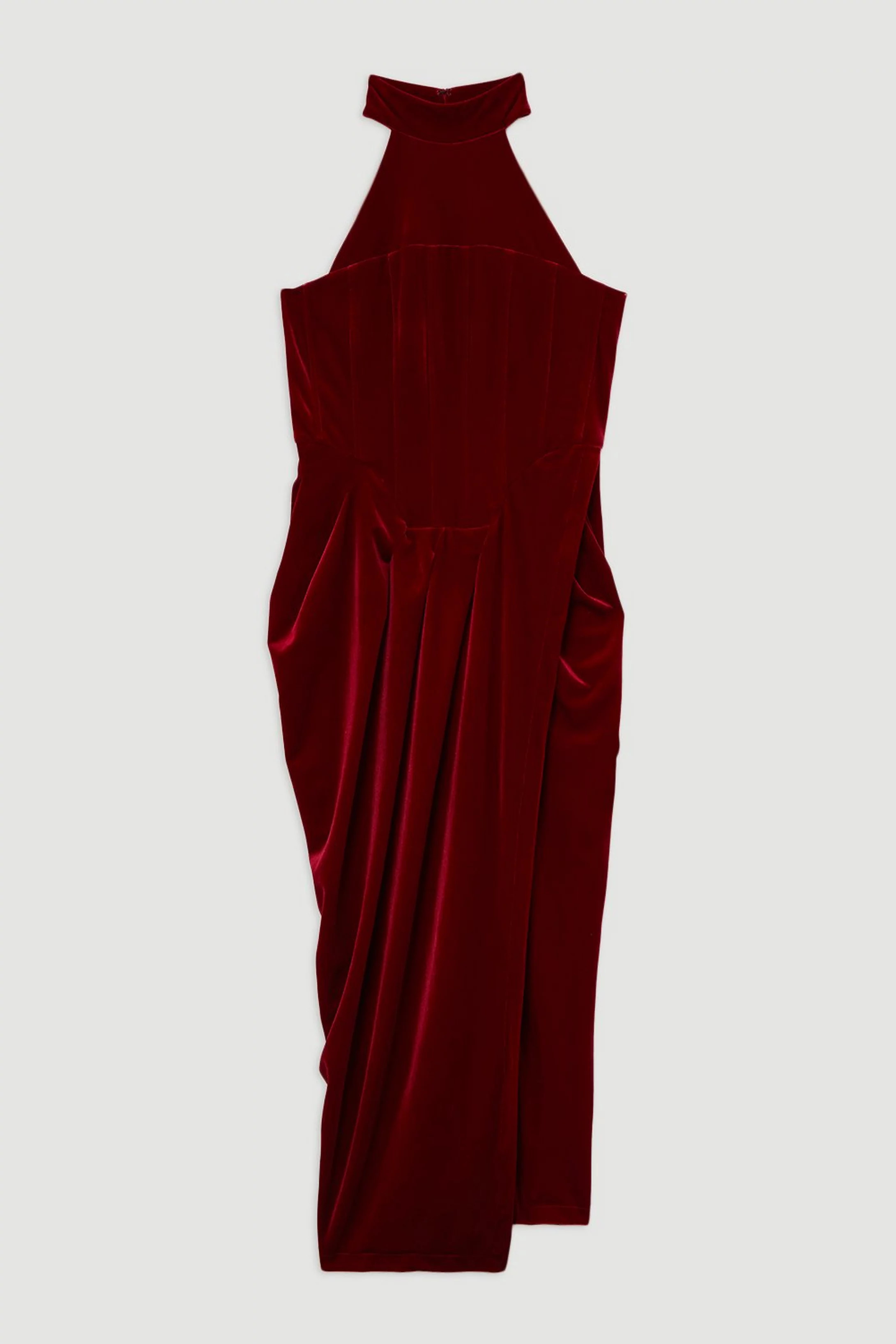 Tailored Velvet Halter Neck Maxi Dress | Karen Millen | Karen Millen UK + IE + DE + NL