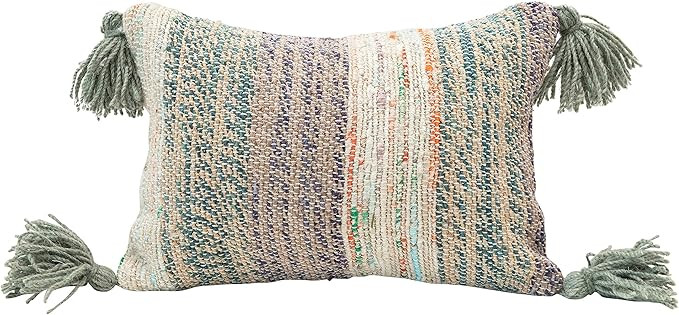 Creative Co-Op Cotton Woven Lumbar Tassels, Multi Color Pillow, 1 Count (Pack of 1) | Amazon (US)