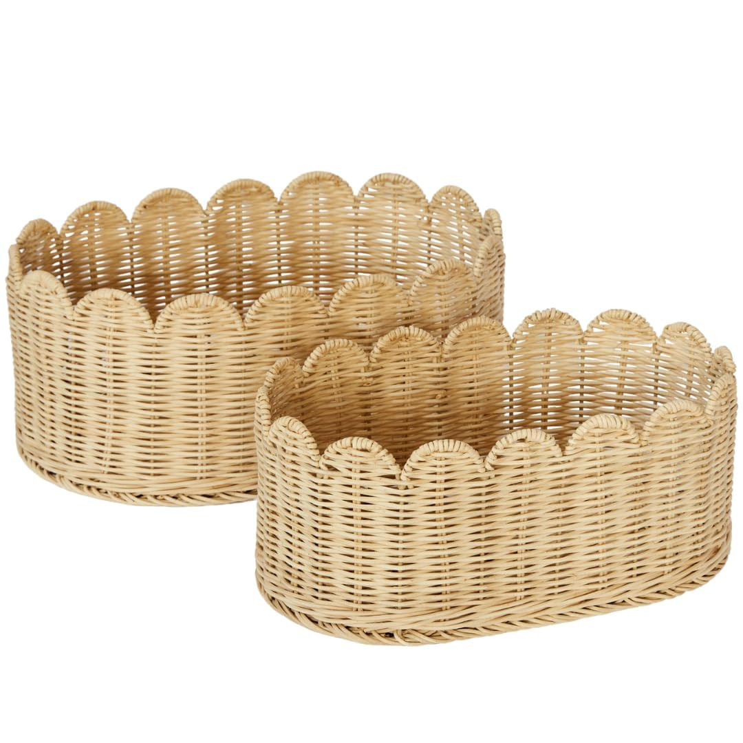 Premium Scalloped Basket Set Of 2 - Scallop Basket - 16 x 10 x 7 Inch - Hand-Woven Elegant Wicker... | Amazon (US)