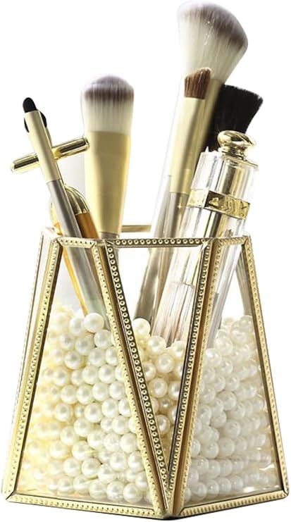 YinZhiBoo Makeup Brush Holder Brass Metal Glass Makeup Organizer for Lipstick/Brushes/Pen | Amazon (US)