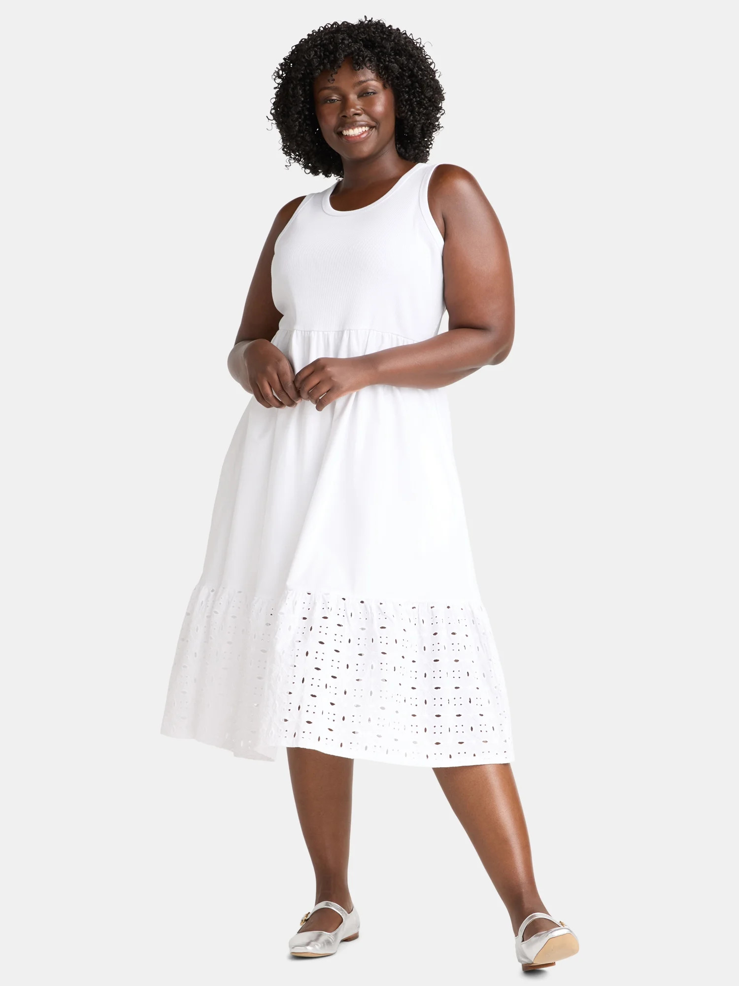 Terra & Sky Eyelet Midi Tank Dress, Sizes 0X-4X | Walmart (US)