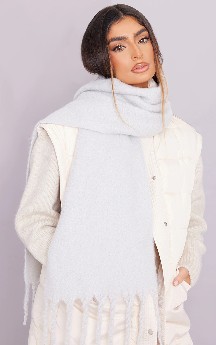 Grey Soft Blanket Tassle Scarf | PrettyLittleThing UK