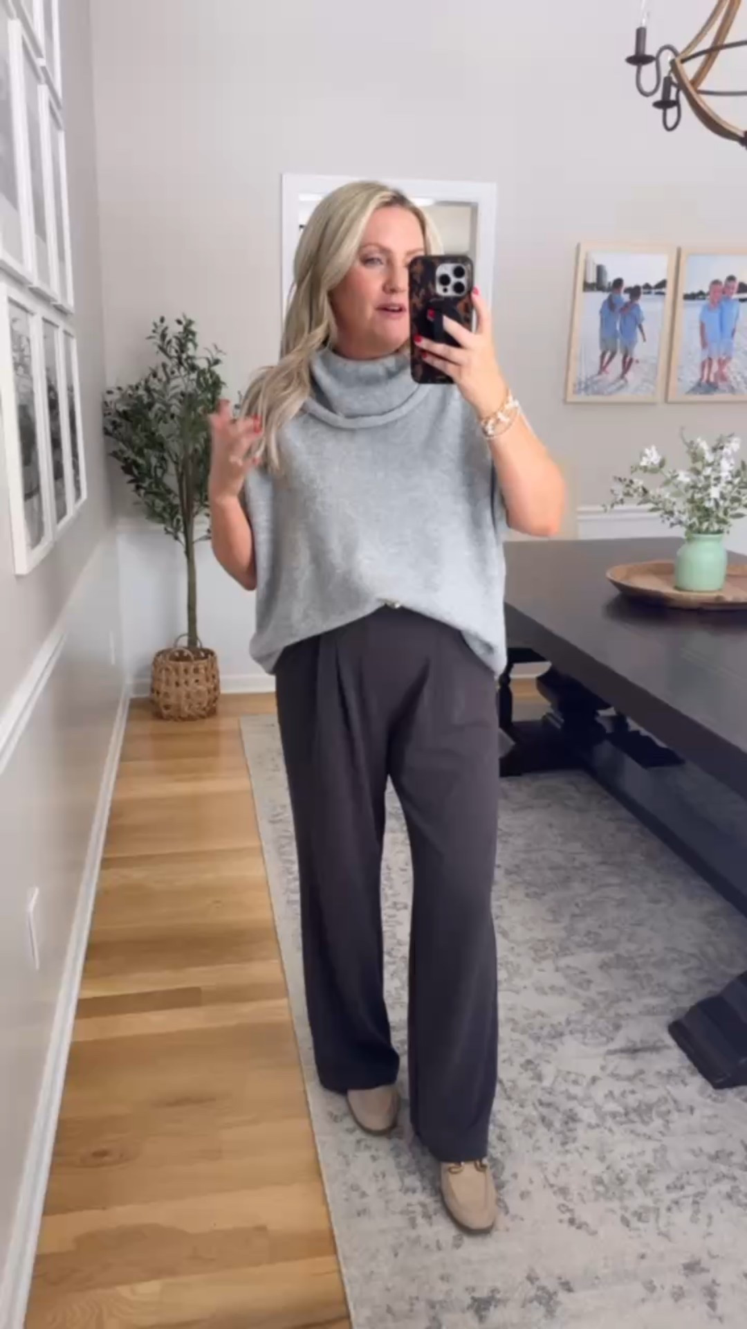 Workwear outfit idea 🩶 love these comfy pants that come in lengths! I’m in 28” size medium (I’m 5’3”)

#LTKootd #LTKOver40 #LTKWorkwear