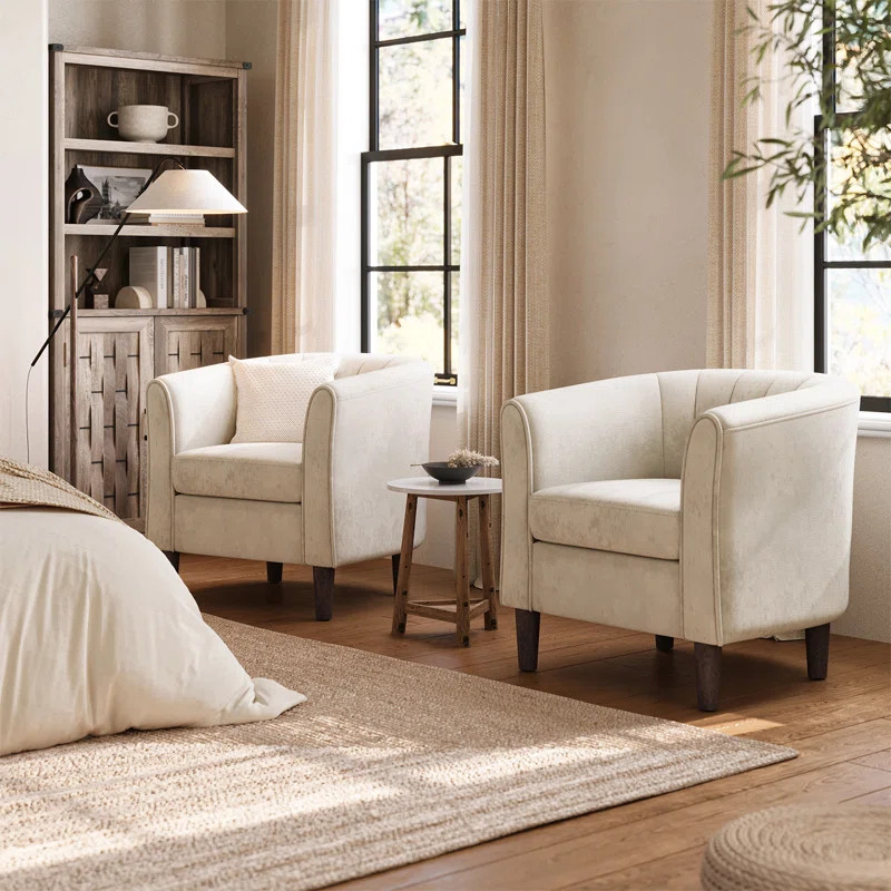 Torrence Upholstered Barrel Chair with Ottoman | Wayfair North America