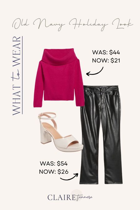 Old Navy holiday outfit idea! Faux leather pants are midsize friendly and come in both regular + petite sizes ✨ holiday outfits, holiday look, off shoulder sweater, old navy outfit, old navy sale, old navy deals

#LTKSeasonal #LTKHoliday #LTKsalealert