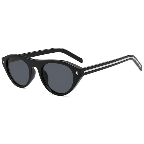VANLINKER Retro Small Oval Sunglasses for Women Men Trendy Narrow Round Cateye Shades VL9915,Black | Amazon (US)